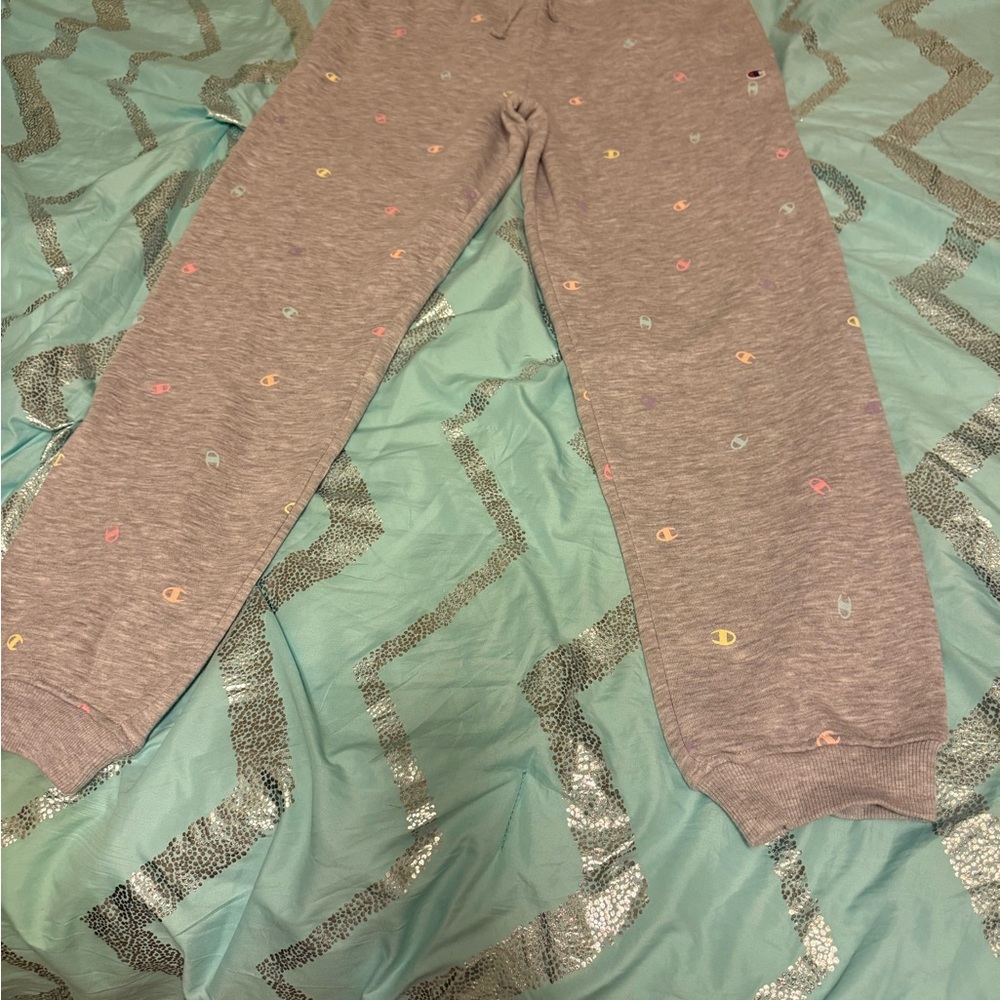 Champion Heather Gray Sweatpants with Colorful Logo Accents- Girls size XL